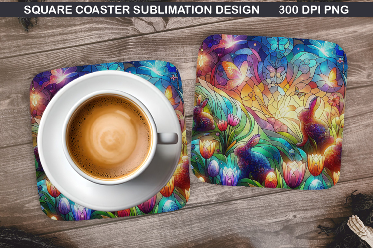 Bunny Coaster Sublimation, Easter Coaster PNG Design