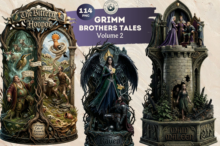 Grimm Brothers Tales Dark Fairytale children book PNG v2