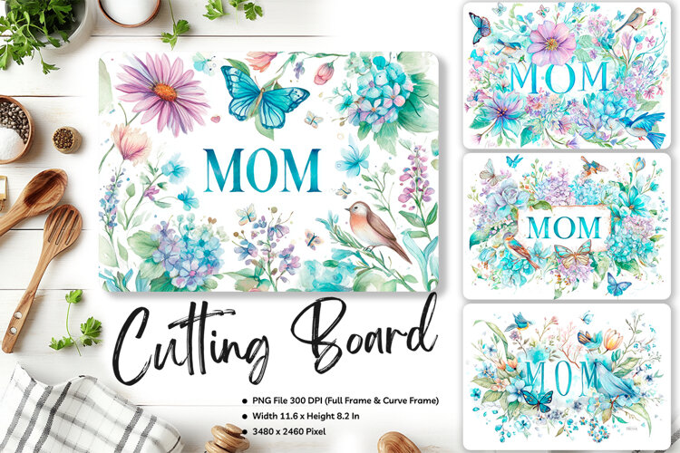 Mom Flower Cutting Board Mother's Day Kitchen Board Gift_96 example image 1