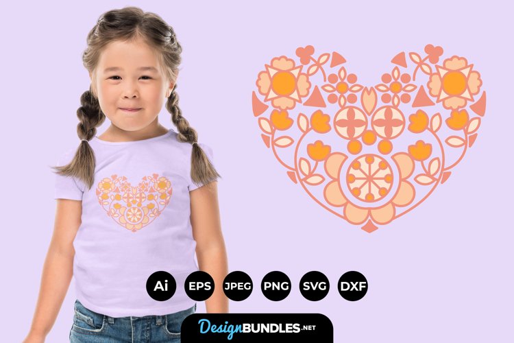 Folk Art Floral Love Shape SVG