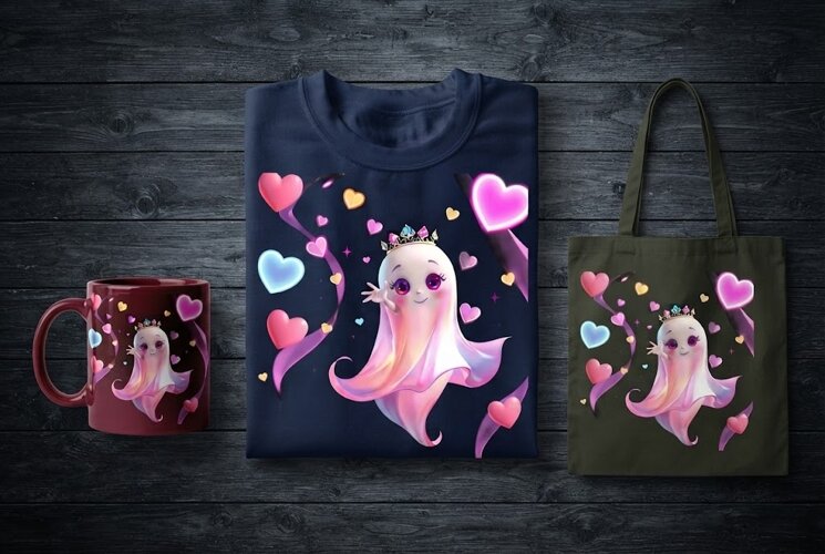 Ghost Princess PNG | Cute Valentine Kawaii Ghost Clipart example image 1