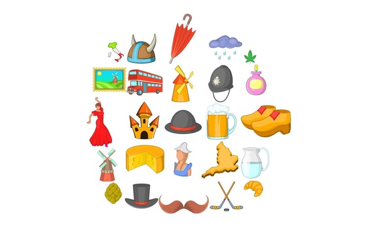 Nooning icons set, cartoon style