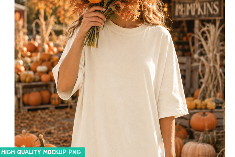 Autumn Pumpkin Patch Cream T-Shirt Mockup High PNG File