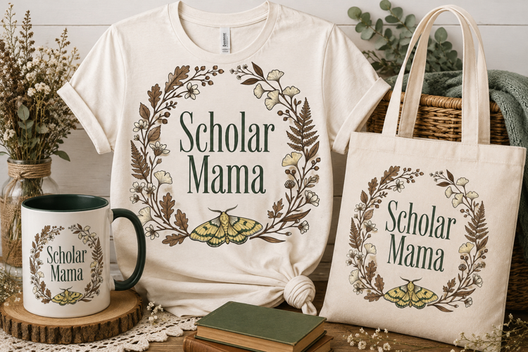 Scholar Mama PNG | Bookish Mom Floral Sublimation Design