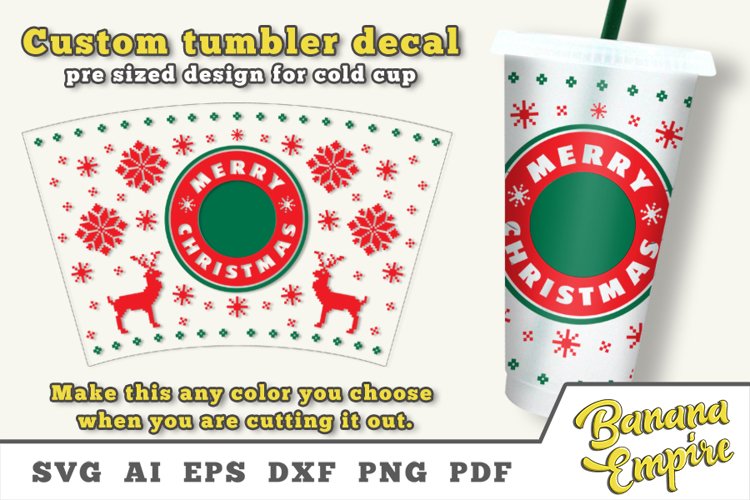 Christmas cold cup decal, Merry Christmas SVG, Sublimation example image 1