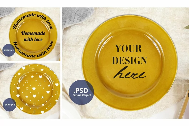 Round Plate Mockup Neutral background full wrap PSD & JPG
