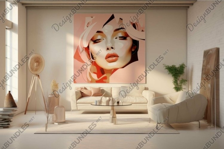Modern living room with stylish portrait artwork example image 1