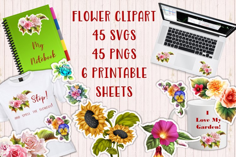 90 Flower Clipart and Decoupage SVG JPEGs and PNGs example image 1