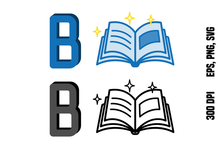 Letter B and Book. Color and Line Vector