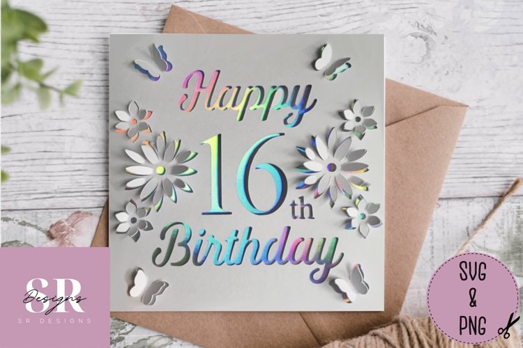 3D 16th Birthday card | Paper cutting | birthday card SVG