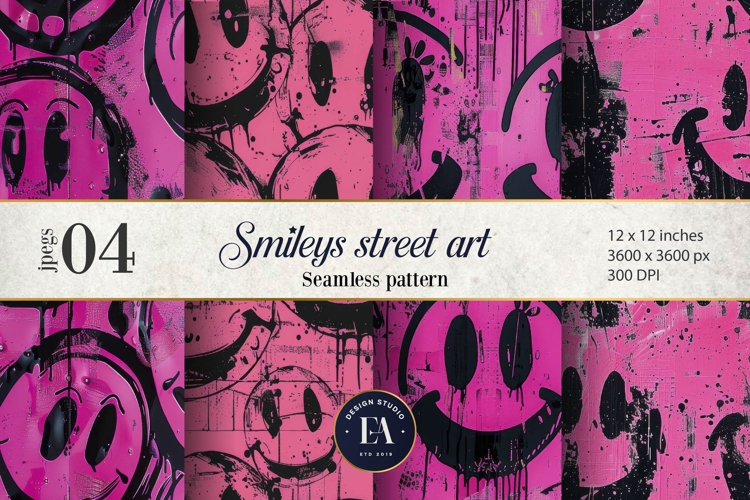 Neon Pink Smiley Face Digital Paper |Street graffiti Pattern