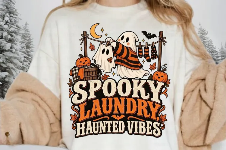 Spooky Laundry Haunted Vibes PNG, Cute Ghost Halloween