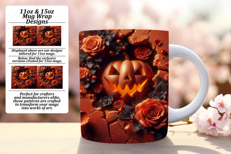 Unique 15oz Mug Wrap Png Design , 3D Pumpkin