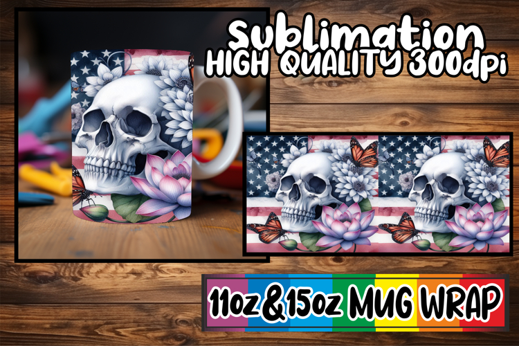 Inspiring mornings 11oz 15oz sublimation wrap, Skull USA