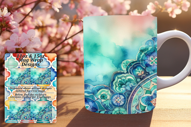 Radiant 15oz Mug Wrap Png Template , Watercolor Patter