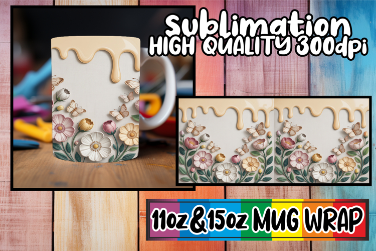 Blissful moments 11oz 15oz sublimation wrap, 3D Flowers