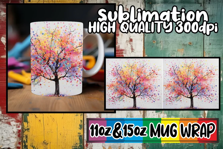Tranquil Spring Tree Mug Wrap - Colorful Tree