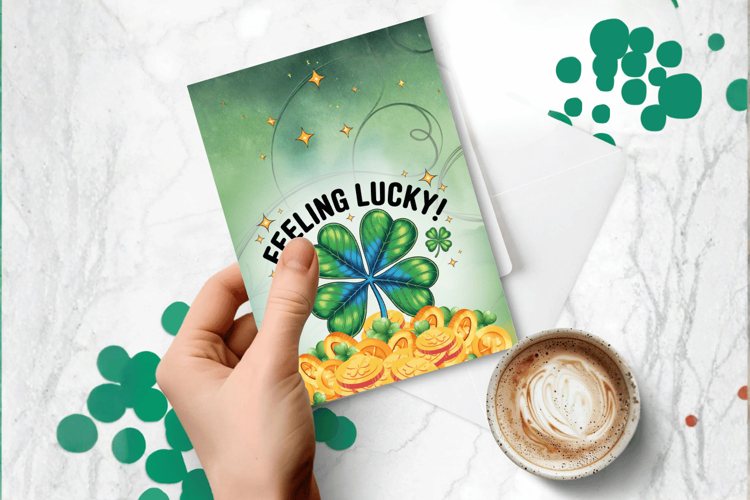 Feeling Lucky Shamrock and Gold Greeting Card PNG Sublimatio