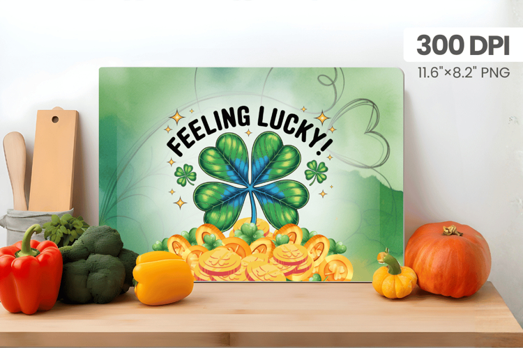 Feeling Lucky Shamrock and Gold Cutting Board PNG Sublimatio