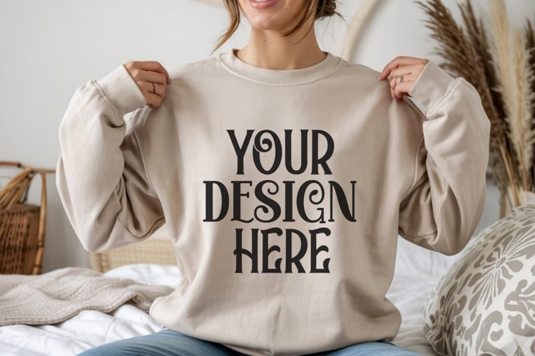 Sand Gildan 18000 Sweatshirt Model Mockups