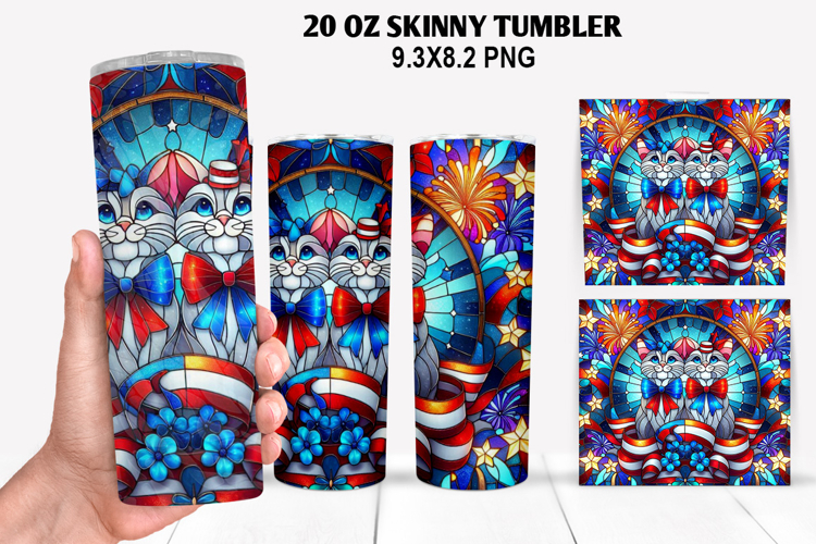 Cat Skinny Tumbler 20oz Wrap Design,4th of july Tumble PNG example image 1