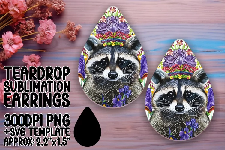Colorful Raccoon & Blooming Flower Teardrop Earrings