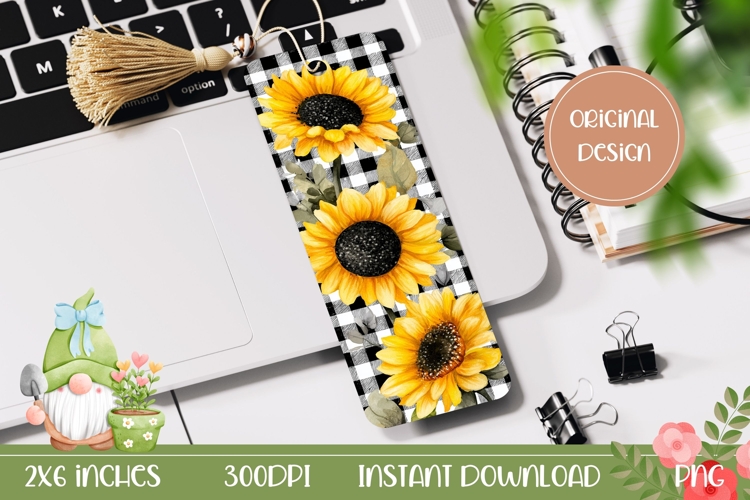 Plaid Bookmark Template, Sunflowers Bookmark Design