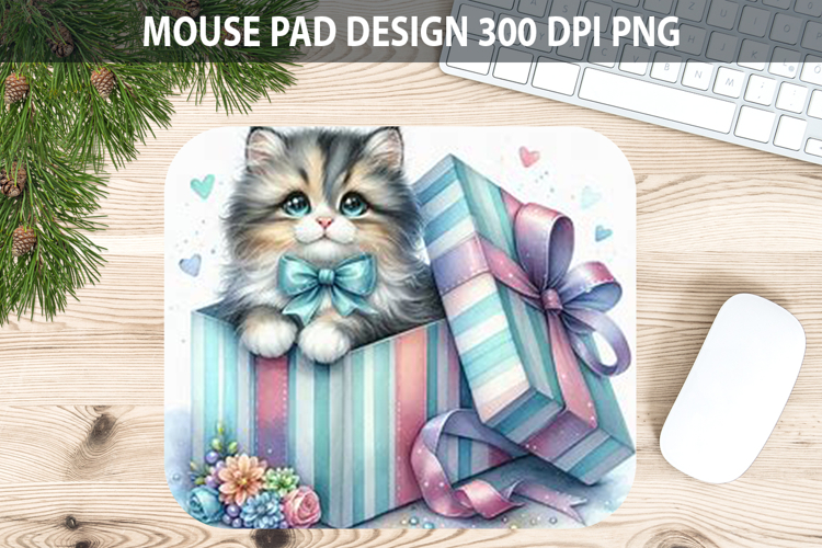 Watercolor Cat Mouse Pad Sublimation - Valentines PNG