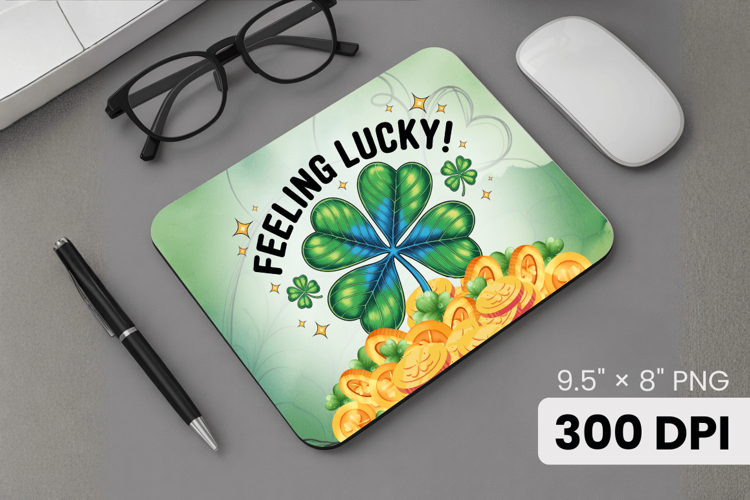 Feeling Lucky Shamrock and Gold Mouse Pad PNG Sublimation De