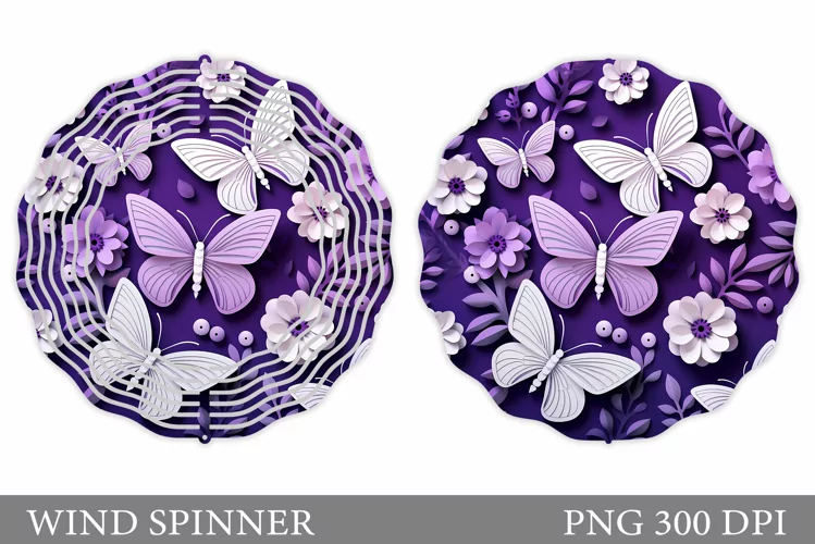 3D Butterflies Wind Spinner. Flowers Spinner Sublimation