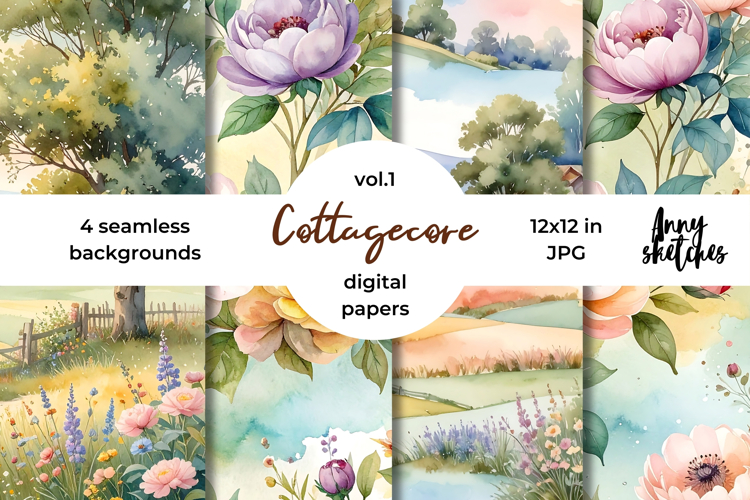 Cottagecore Linen Digital Paper Watercolor Seamless Patterns
