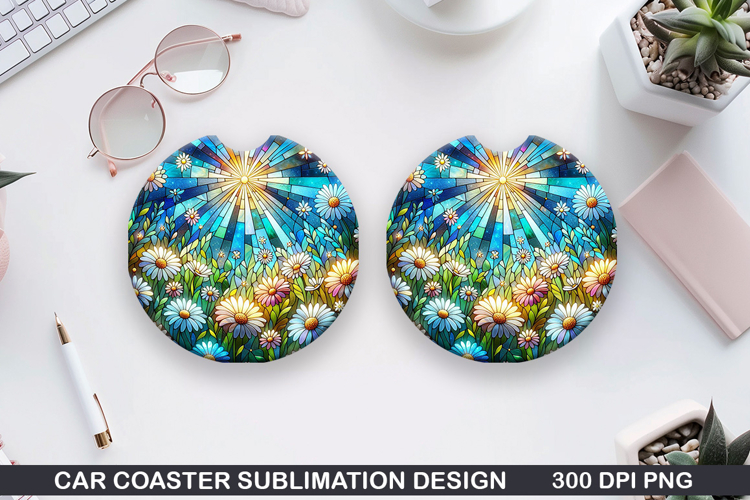 Flower Car Coaster Sublimation| Summer Coaster PNG Design