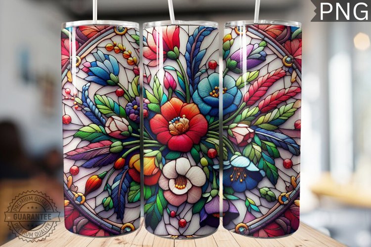 Embroidered Flowers Tumbler Wrap - High Quality 300 Dpi