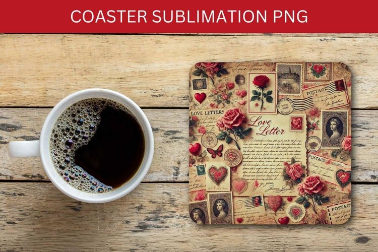 valentine square coaster - vintage postcard example image 1