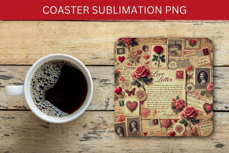 valentine square coaster - vintage postcard