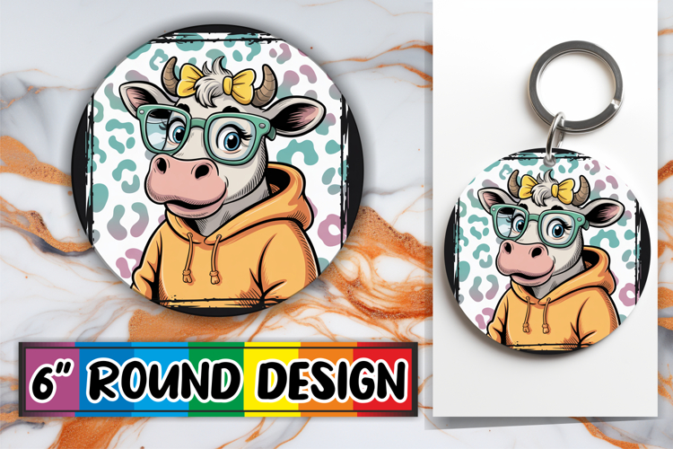 Radiant Circle Ornaments Design, Cute Cow