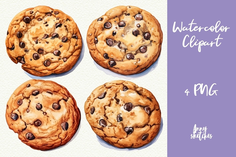 4 Chocolate Chip Cookies Sublimation Baking PNG