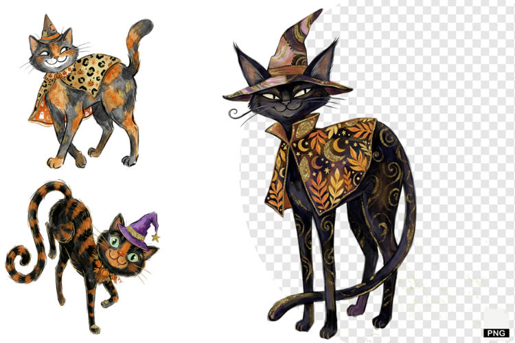 Whimsical Halloween Cats PNG