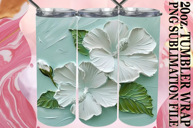 White Bloom Tranquility: Tumbler Wrap Sublimation