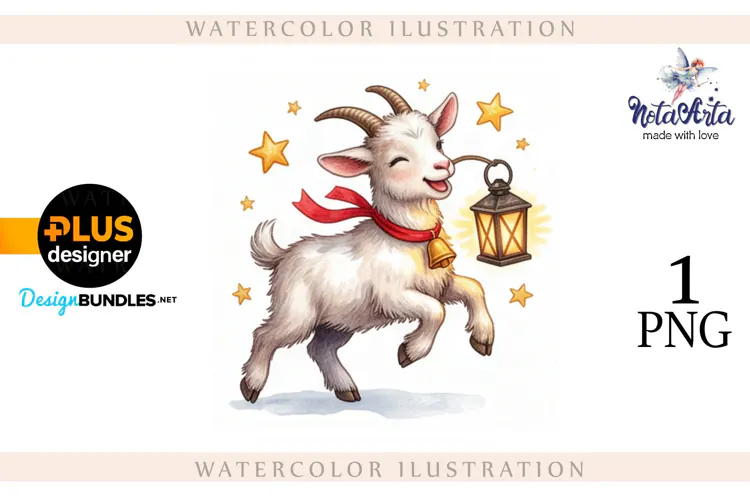 Christmas Goat in Watercolor Style