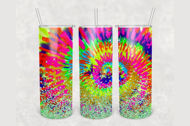Rainbow Tie Dye Glitter 20 oz sublimation design tumbler