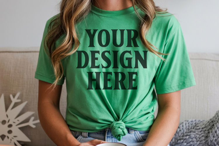 Christmas Bella Canvas 3001 Kelly Green Shirt Mockup ,Trandy