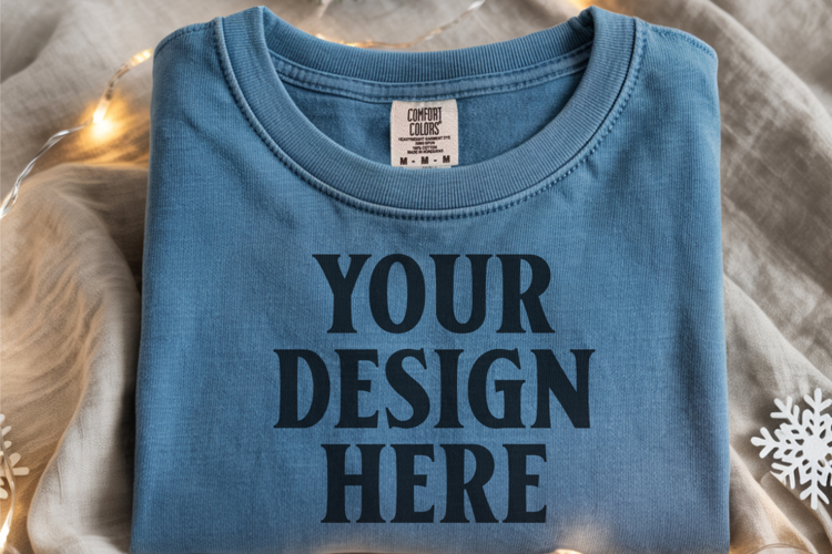 Blue Jean Comfort Colors 1717 Christmas Folded T-Shirt Mock