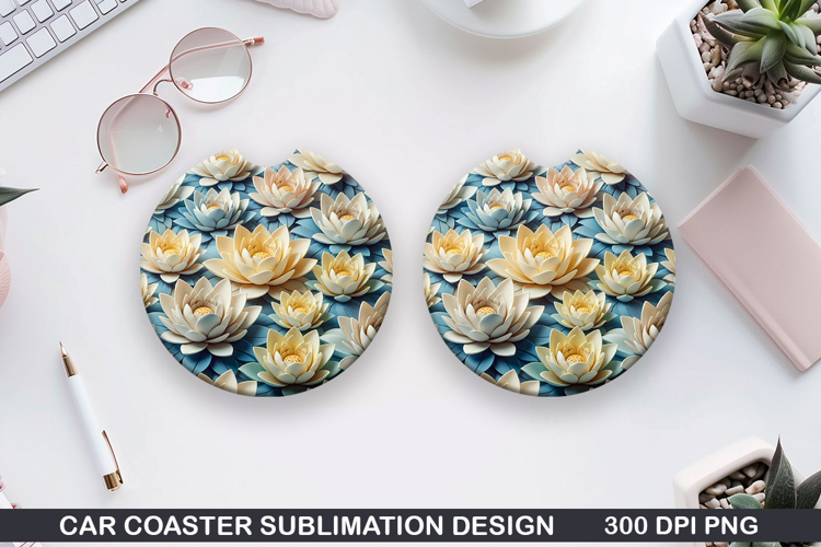 Flowers Car Coaster Sublimation| Flowers Coaster PNG Design
