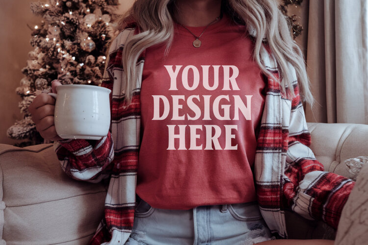 Red Comfort Colors 1717 Christmas Shirt Mockup, Cozy example image 1