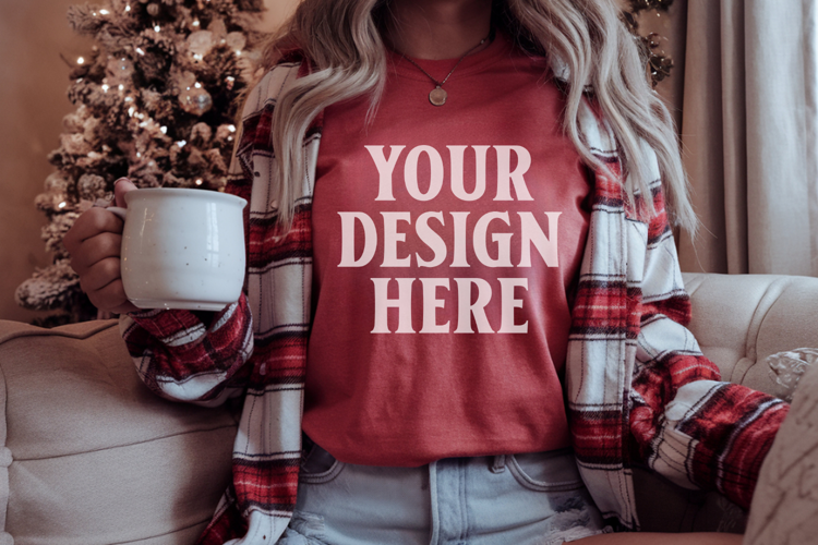 Red Comfort Colors 1717 Christmas Shirt Mockup, Cozy