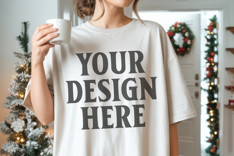 Christmas Comfort Colors 1717 White T-Shirt Mockup Real