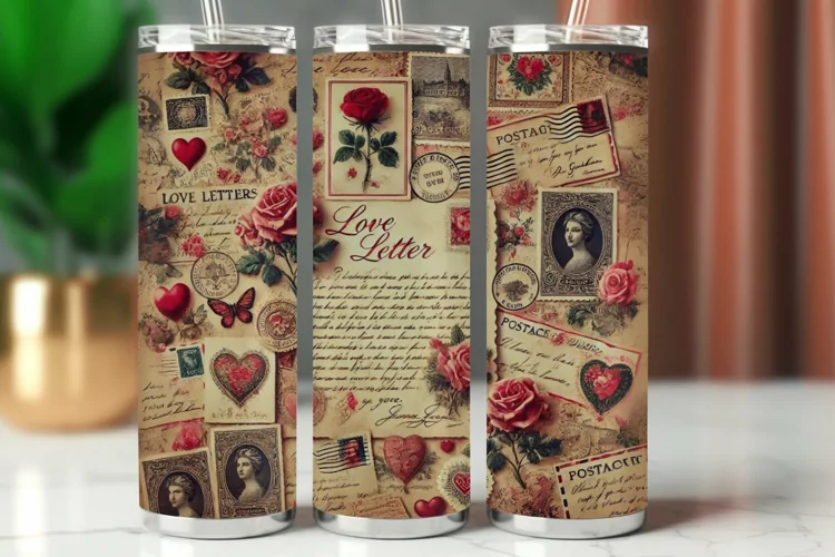 Valentine Tumbler Wrap 20 oz - vintage postcard