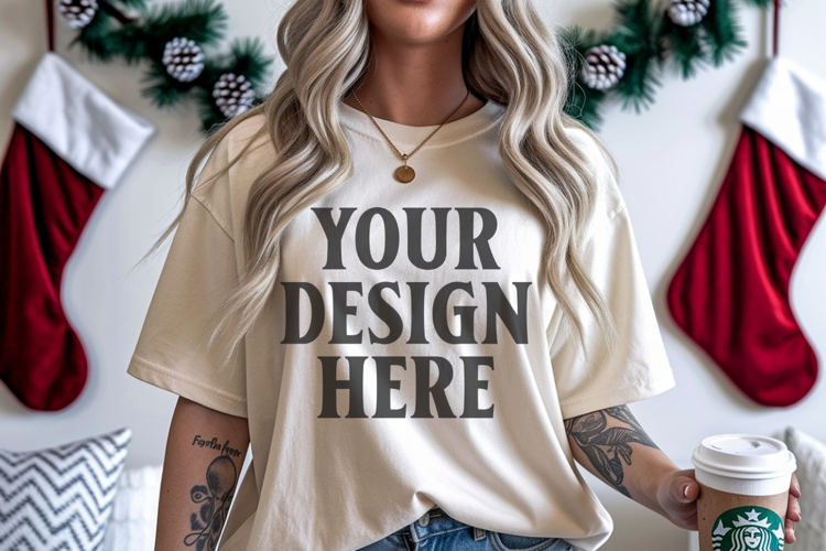 Christmas Comfort Colors 1717 Ivory TShirt Mockup, CC 1717
