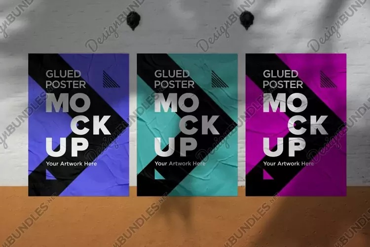 Poster Mockup with Glued, Wrinkled & Crumpled Paper Effect